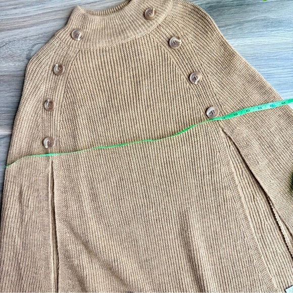 Linda Anderson Button-Side Knit Cape Sweater Poncho – Camel Brown – One Size - Picture 13 of 15